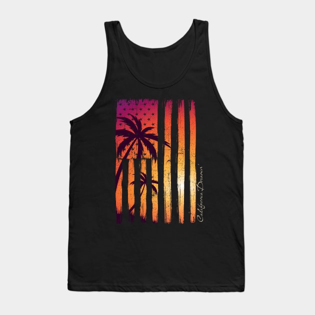 California dreamin'; USA; flag; American; sunset; palm trees; tropical; island; beach; ocean; retro; sun; vacation; surf; seaside; holiday Tank Top by Be my good time